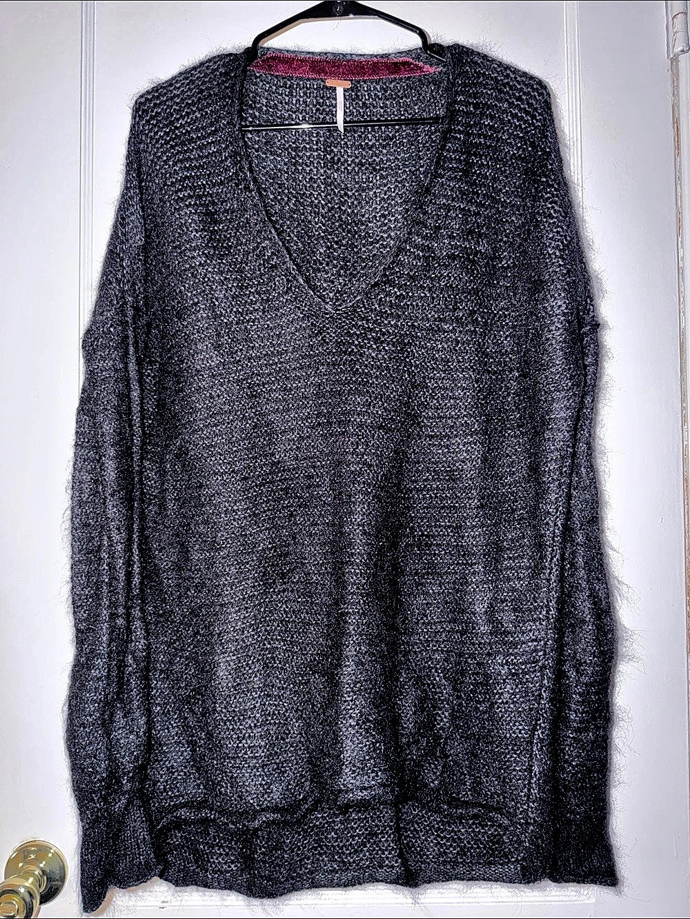 Free People All Mine Black V-Neck Sweater size L